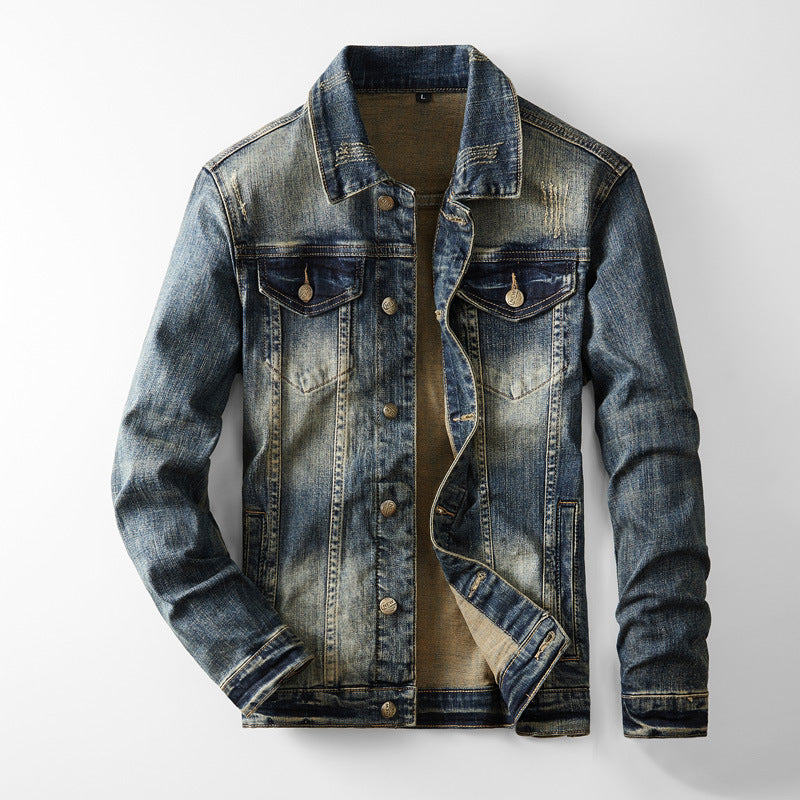 A high-end stretch denim suit for men