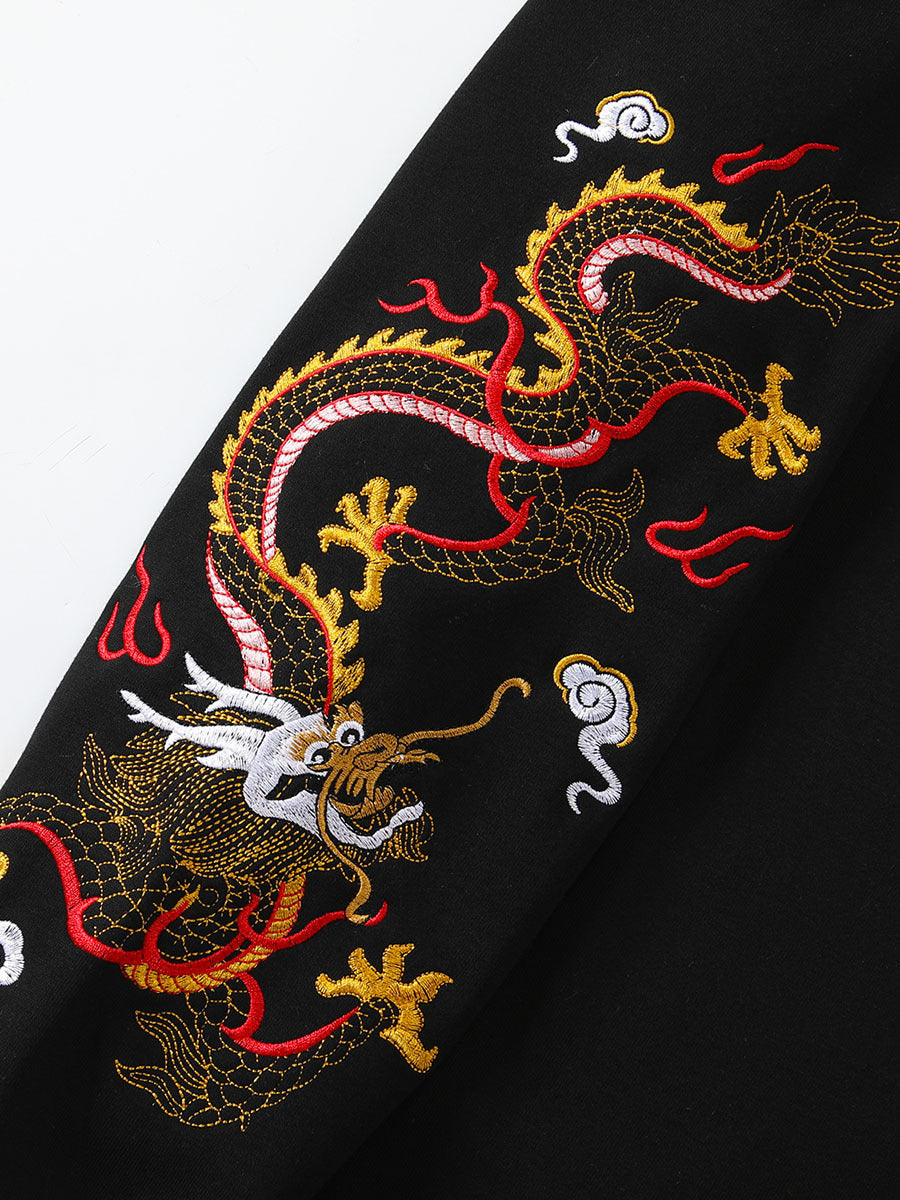 Chinese style embroidered dragon-patterned hoodie