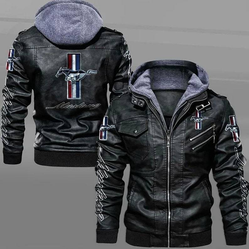 Men's Windproof PU Leather Jacket with Fleece Lining