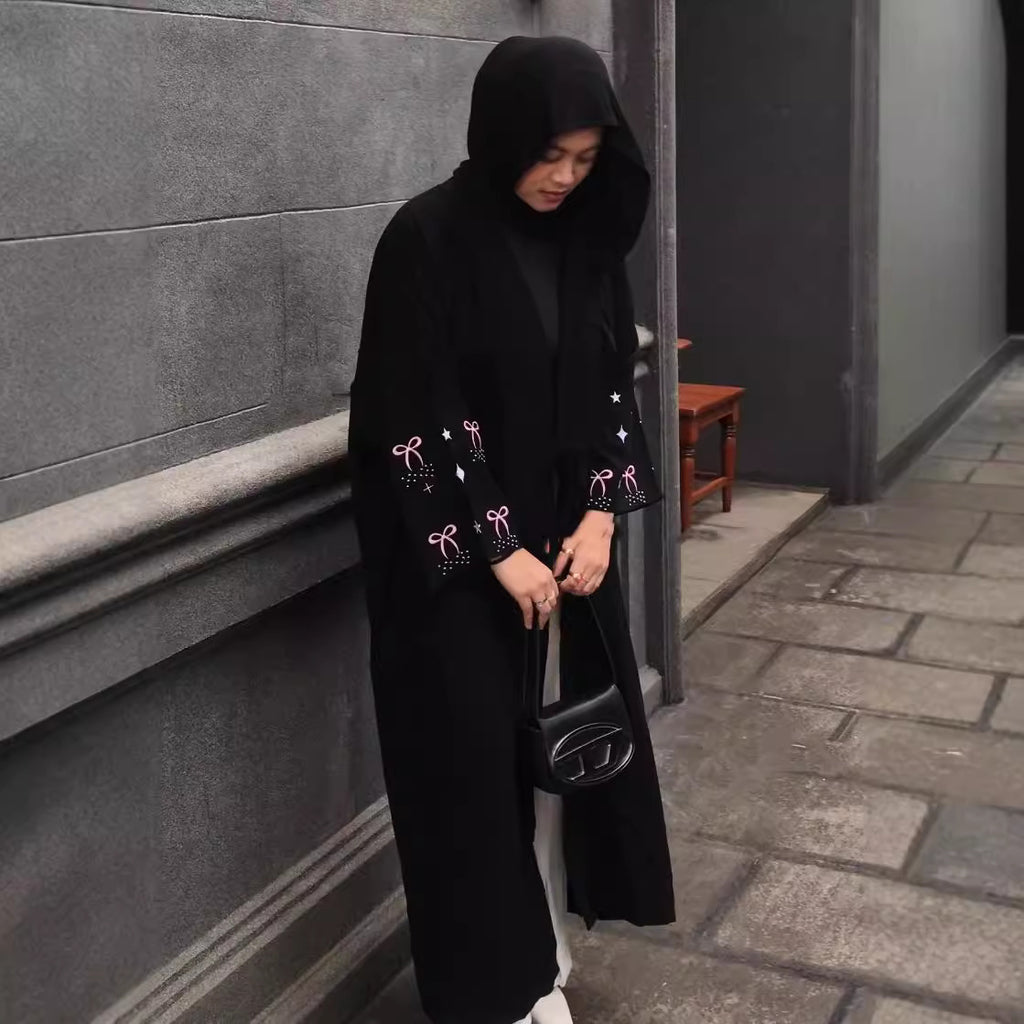 Embroidered and diamond-encrusted long robe